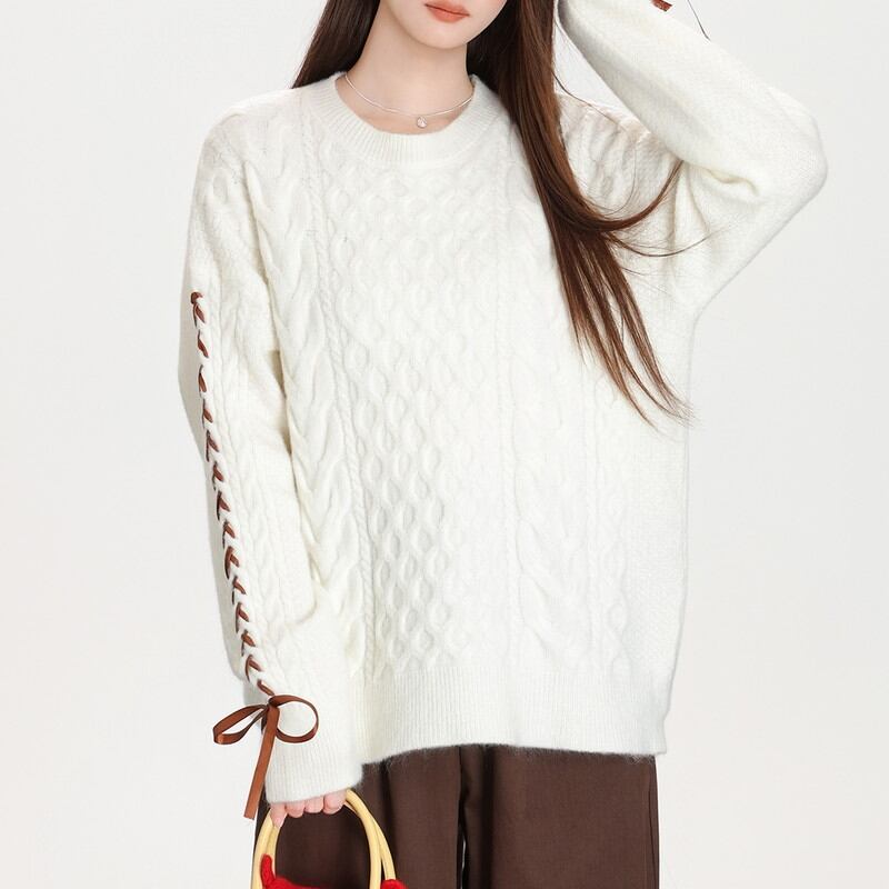 ribbon-sleeve cable-knit sweater m1321