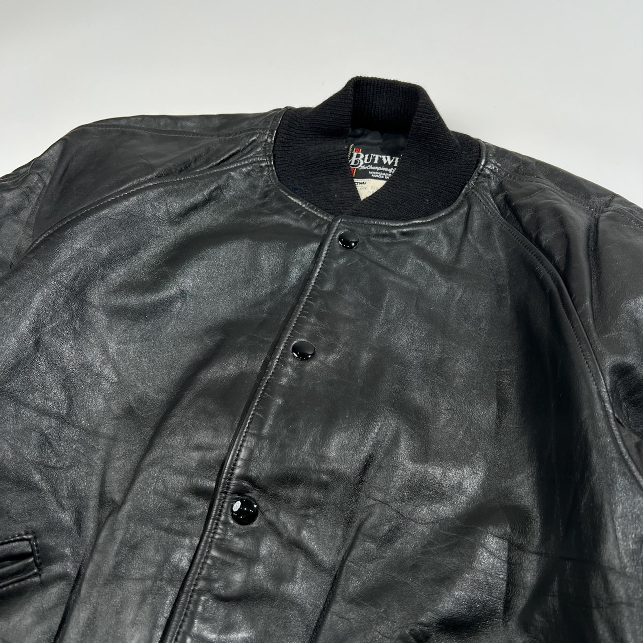 80s BUTWIN バトウィン オールレザー ビンテージ スタジャン バーシティジャケット サイズ 42 /オールブラック/オールド