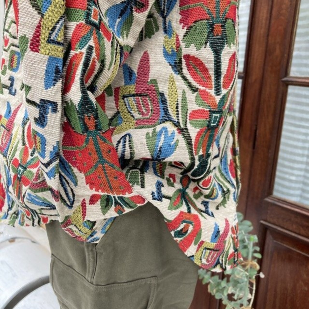 TOPANGA Men's 　ジャガードフラワーシャツジャケット　ベージュ