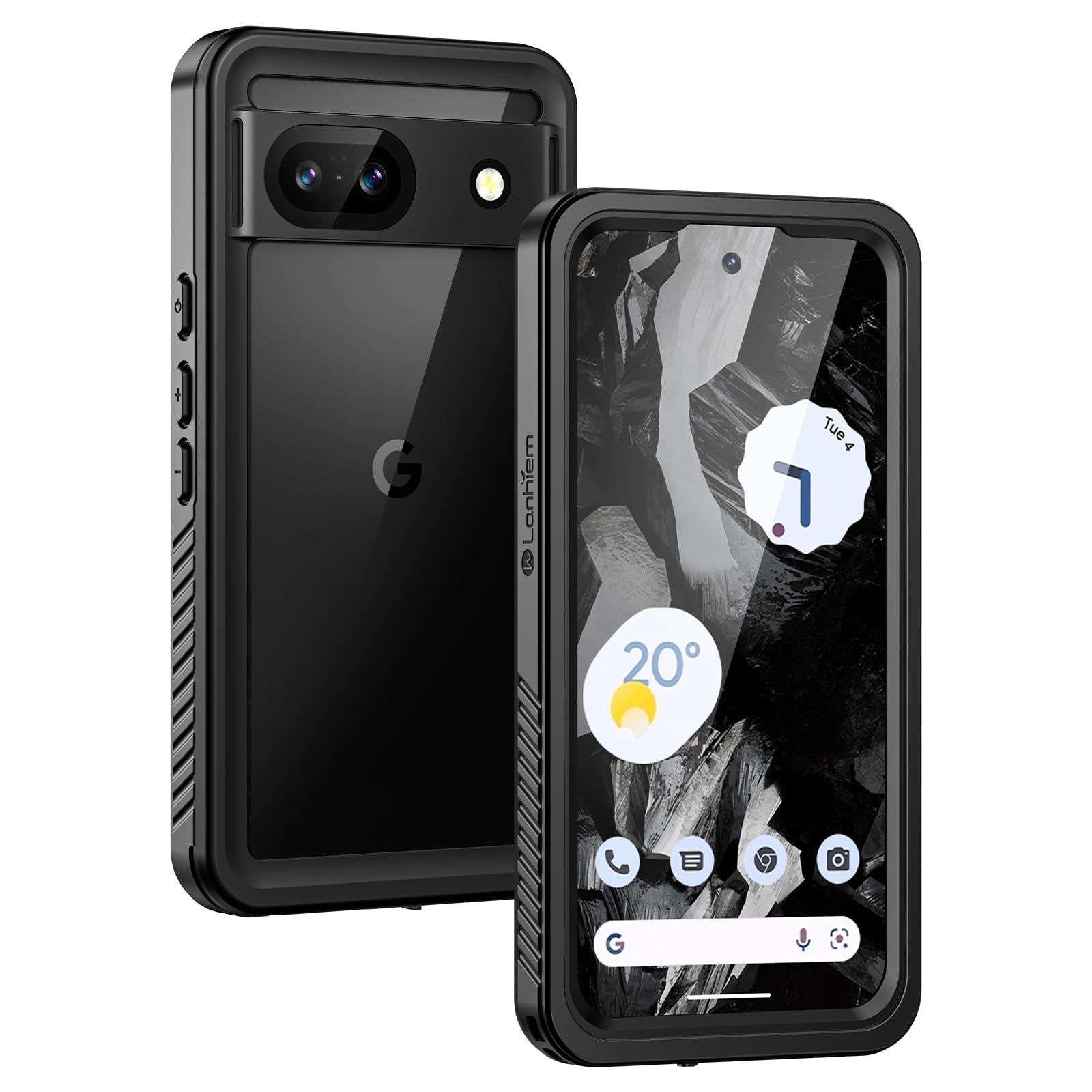 Lanhiem Google Pixel 8A 用 防水ケース IP68米軍規格 耐衝撃 滑り止め 防塵 防雪 ワイヤレス充電対応 水中保護カバー ピクセル 8A 防水カバー ブラック