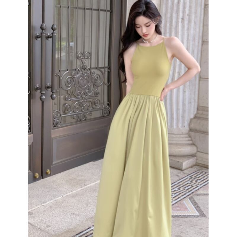 2色 エレガント ノースリーブ スイングネック ロングワンピース ELEGANTSSシリーズ】ロングワンピース 2色展開 大振裾