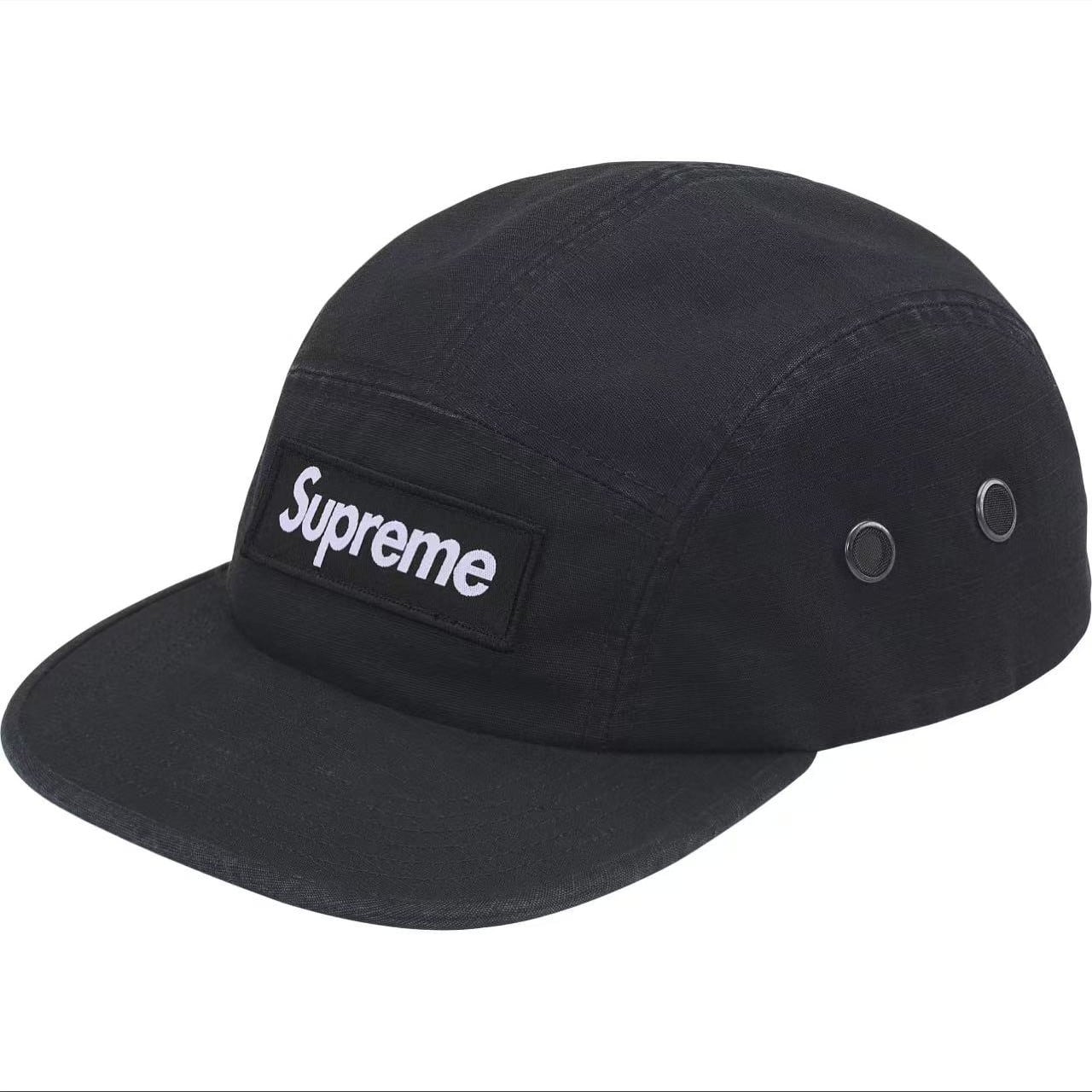 Supreme ブラック 5パネル キャップ Supreme】ブラック キャンプキャップ 5パネル 帽子 Box Logo ボックス