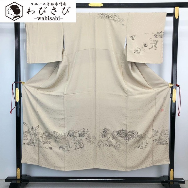 色留袖 松尾光琳 桜花図 銀彩 利休白茶色 ふくよかサイズ K-4075  