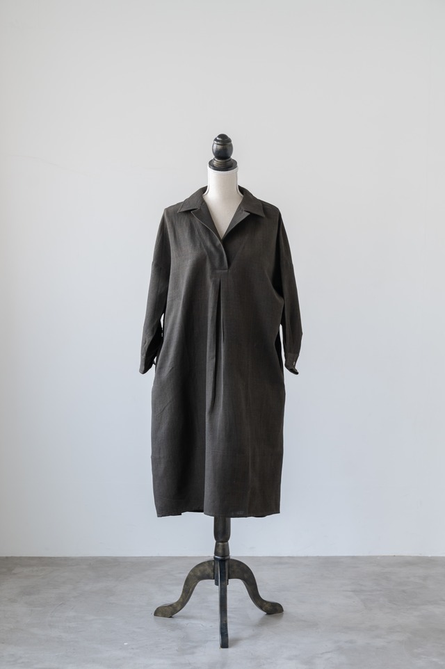 【ORIENTAL GATE】 手紡ぎ手織りコットン　テーラードカラーチュニック　