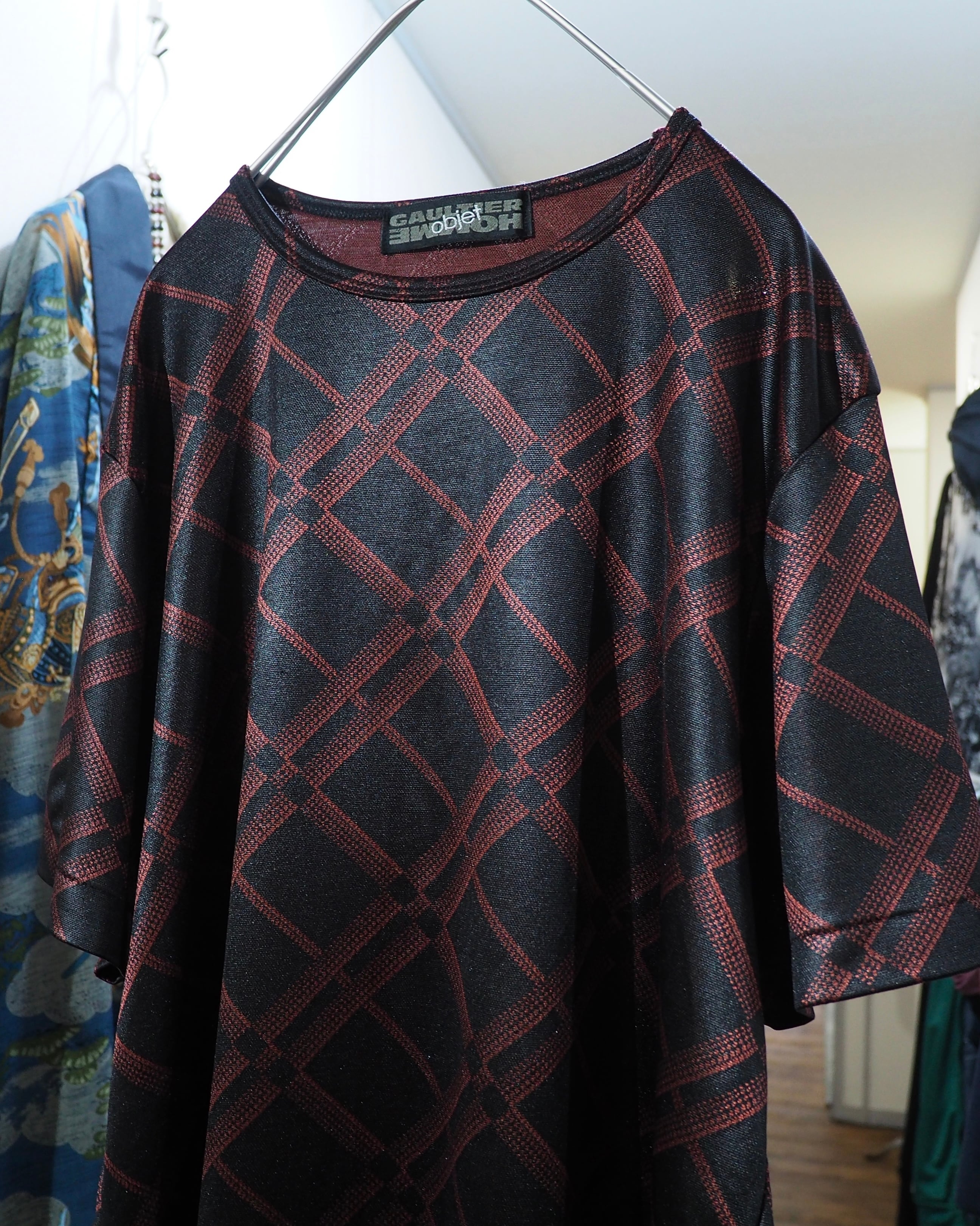 1995s " JEAN PAUL GAULTIER HOMME objet " Gloss Stretch Plaid pattern Archive Tee