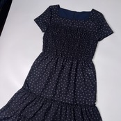 Leilian レリアン スクエアネック 総柄 フレアワンピース 7/ネイビー