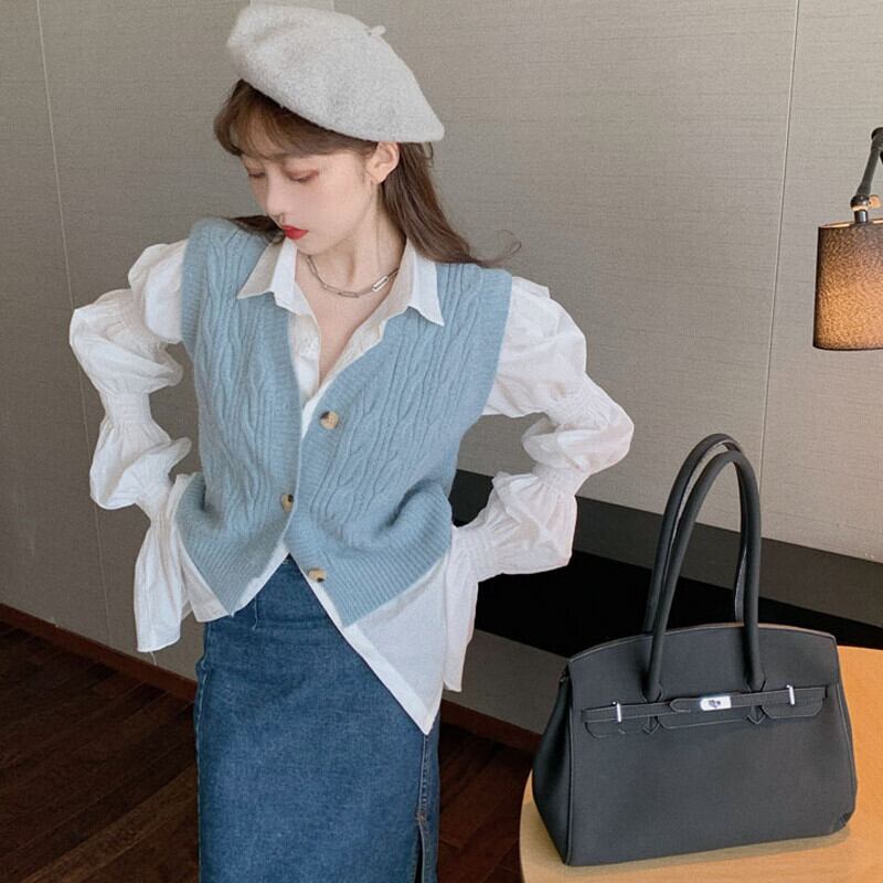 スタンダードルーズVネックニットカーディガンオータムカジュアルトップス レトロ 大人ガーリー スウィート キュート 秋物 ガールズファッション44849222093