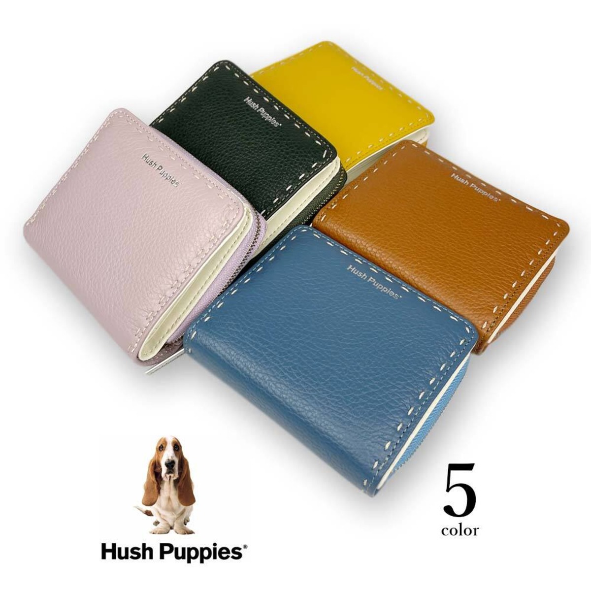 全5色 Hush Puppies ハッシュパピー リアルレザー ステッチデザイン 二 
