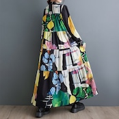 抽象柄 ボタンフロント ワンピース 00096