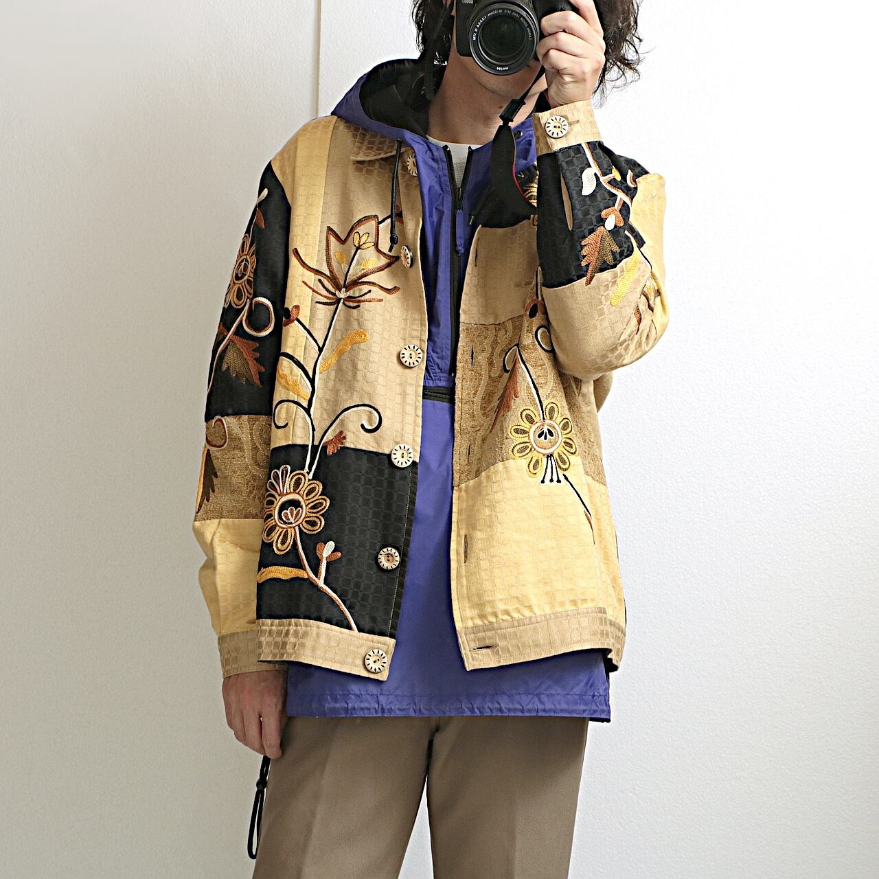 indigo moon ボタニカル刺繍 変わり織 柄 ジャケット 古着 used レディース