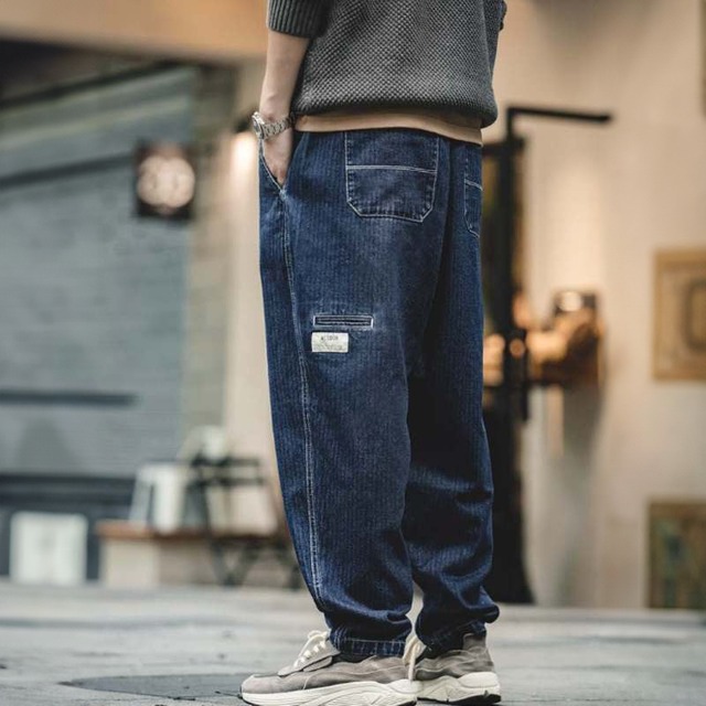 Washed denim tapered pants 00081