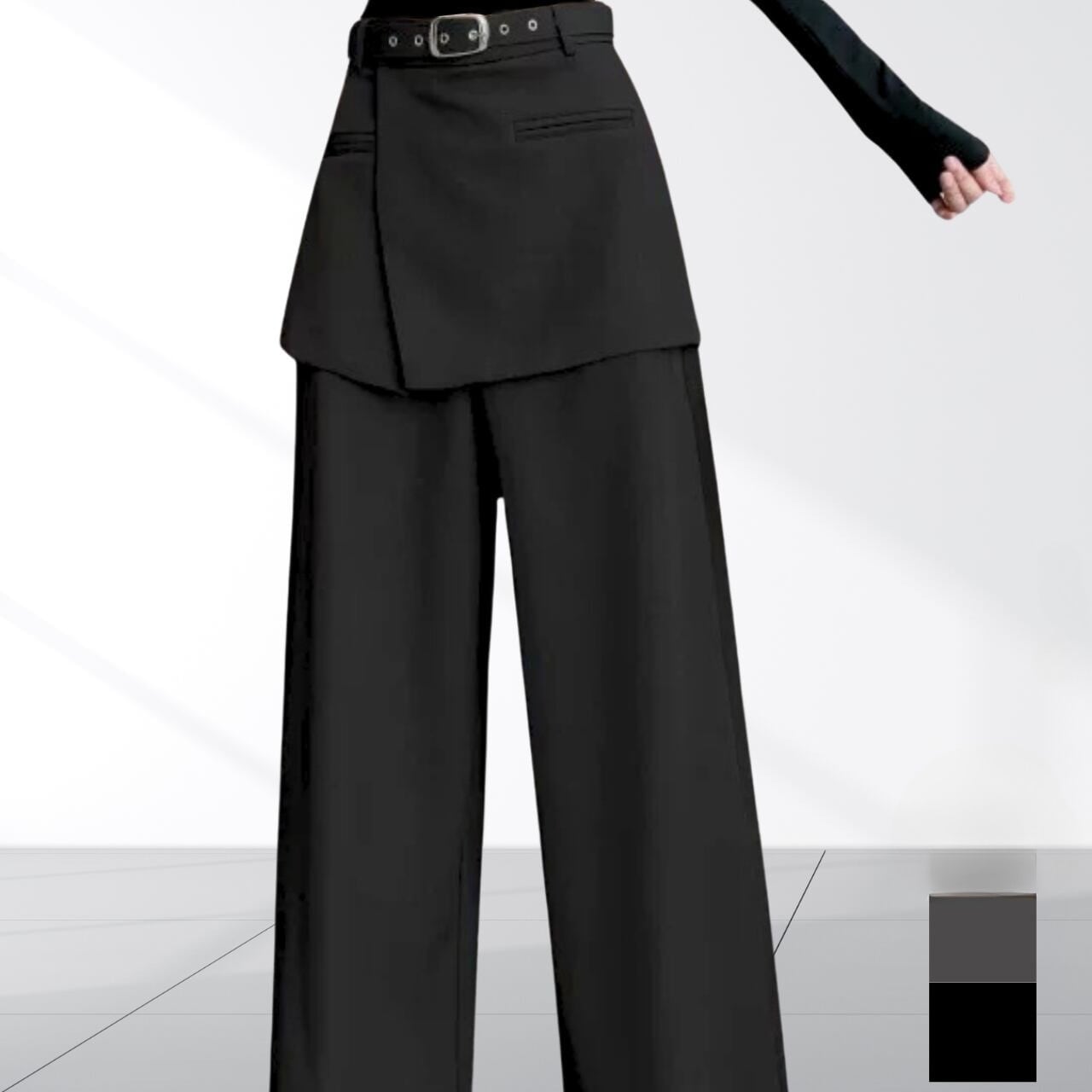 ミニレイヤード風ロングパンツ【2col】 0300