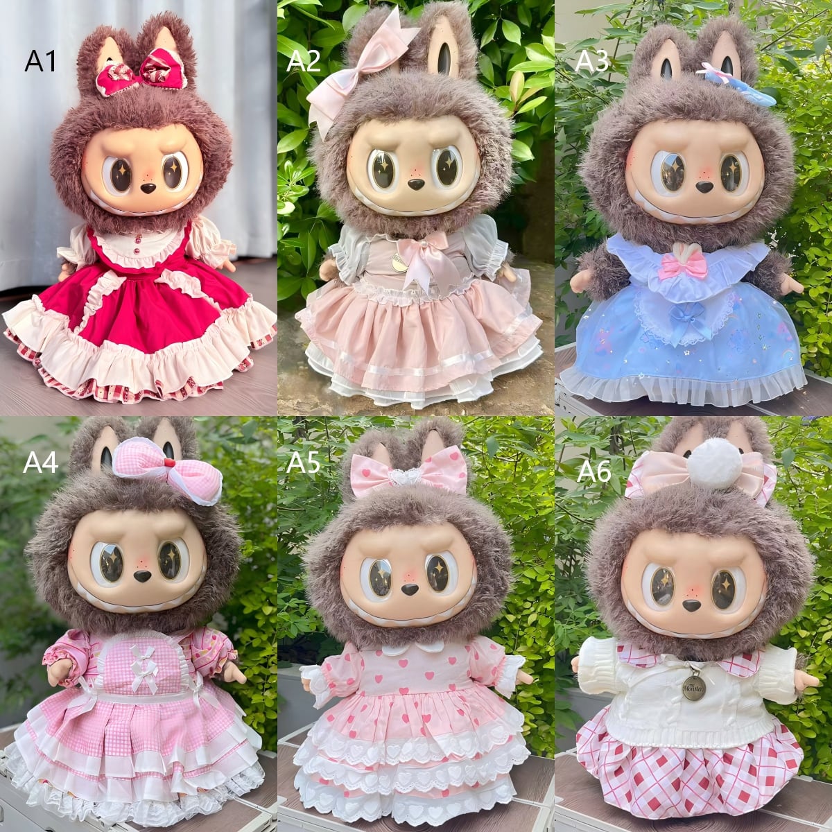 58cm LABUBU/ZIMOMO対応 プリンセスワンピース チェック柄/ドット柄/花