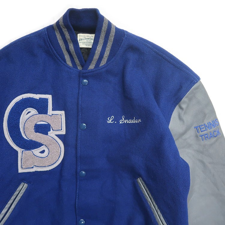 古着 スタジャン ワッペン 刺繍 ブルー グレー 表記：M gd312169n