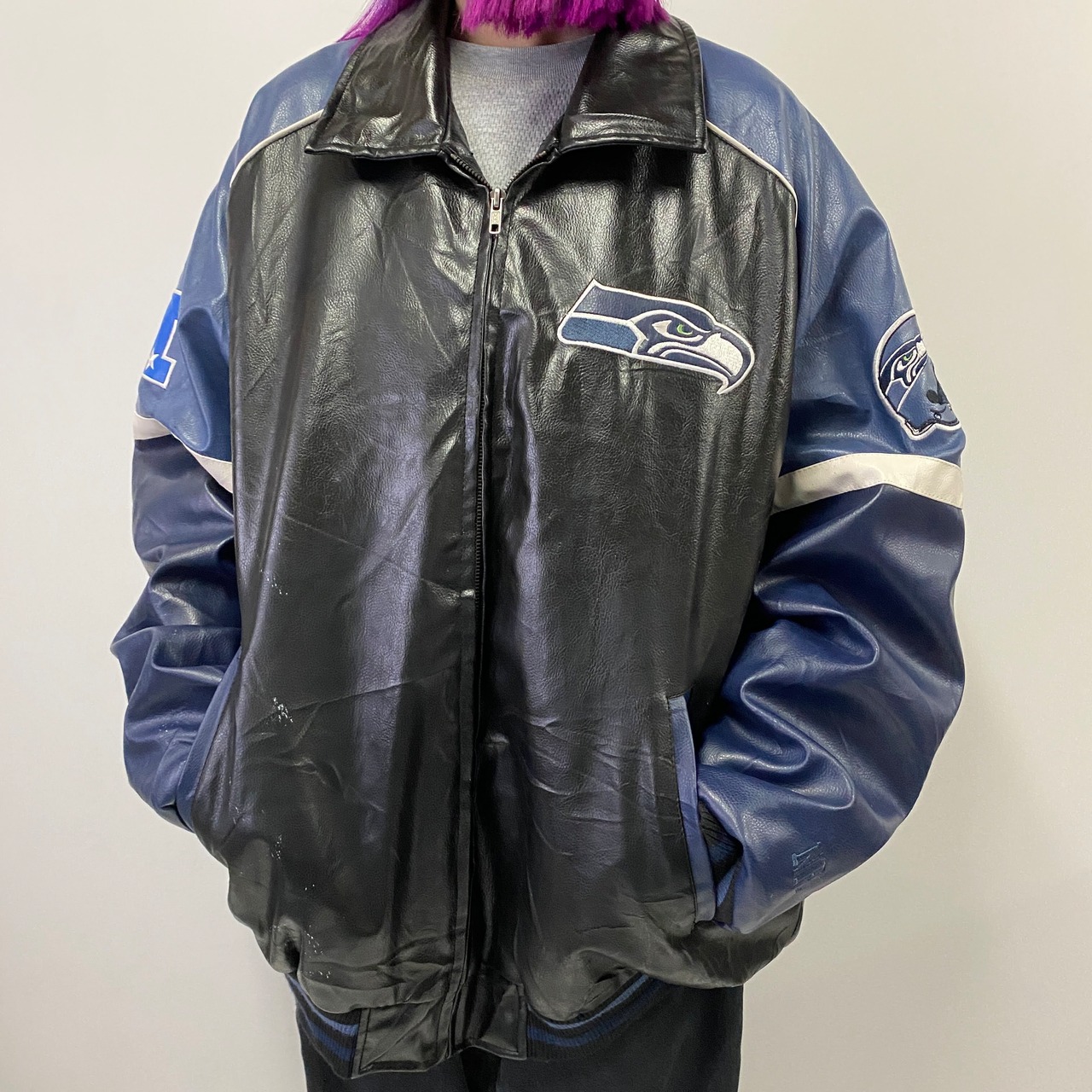 ビッグサイズ NFL シーホークス SEAHAWKS 刺繍 フェイクレザー 