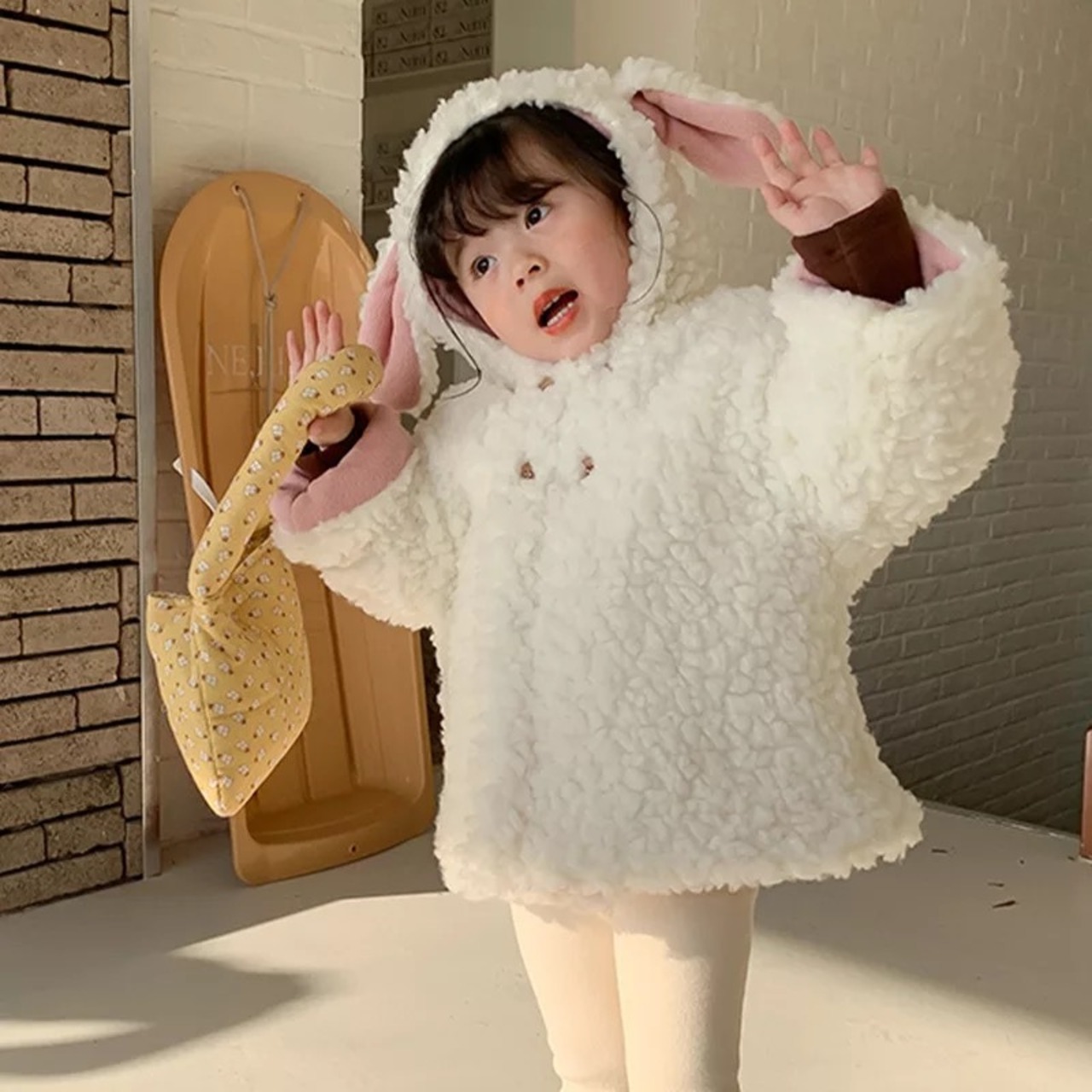 80-130 韓国子供服 アウター コート ボア アニマル フード うさ耳  