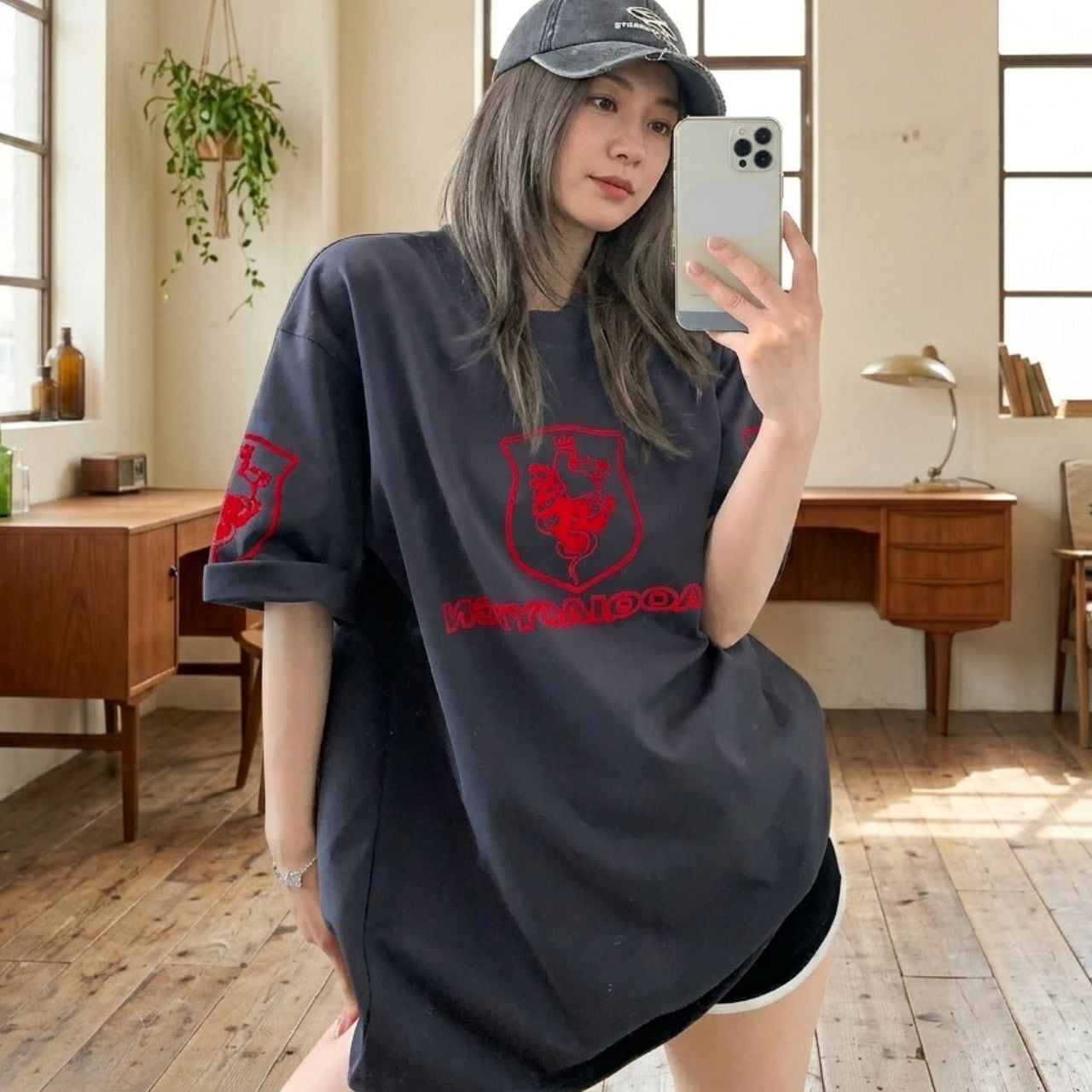 エンブレムモチーフロゴルーズシルエットTシャツ 3col R02089