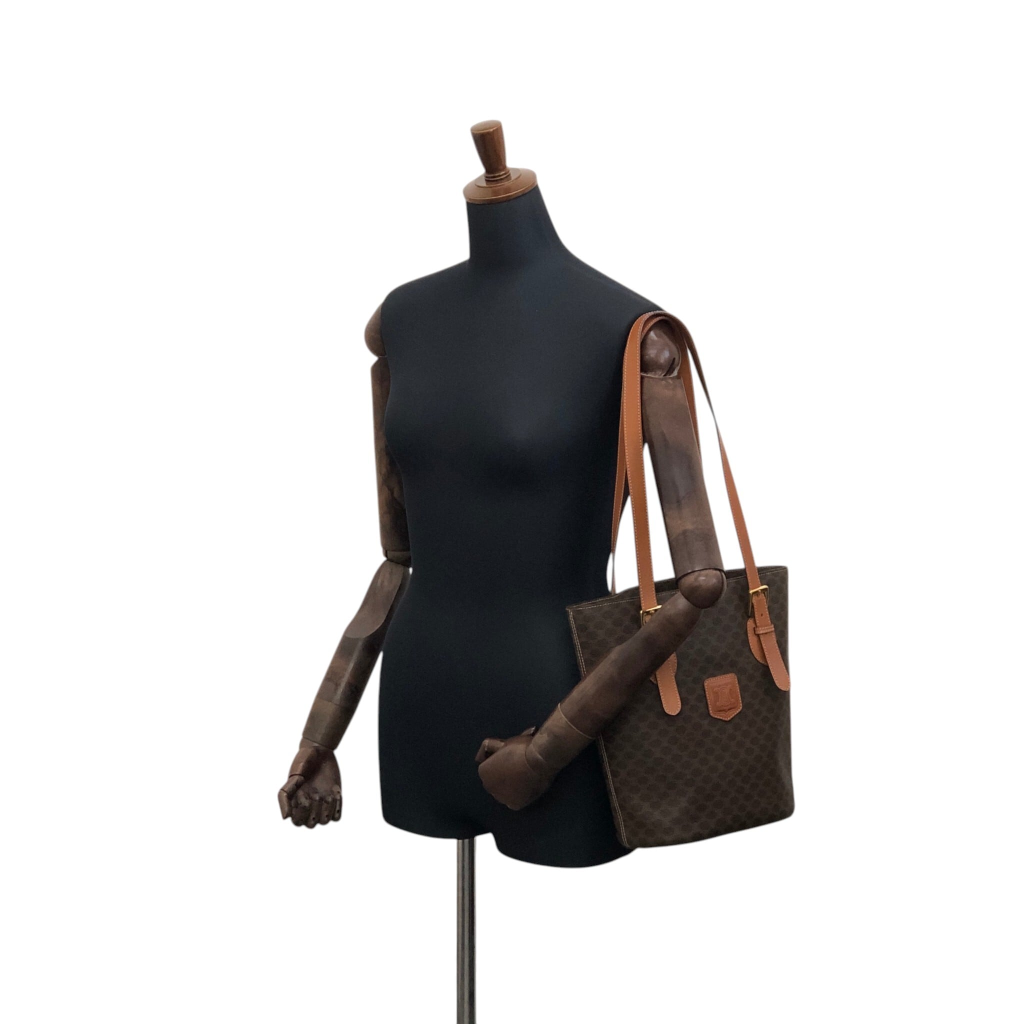CELINE セリーヌ マカダム ハンドバッグ ブラウン ブラゾン型押し PVC
