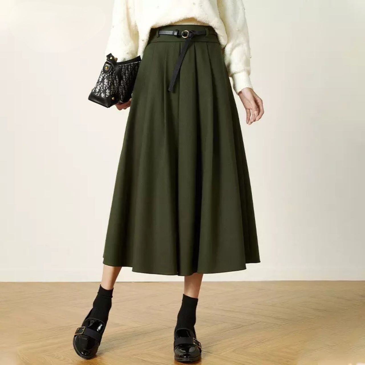 海外輸入 スリットプリーツハイウエストロングスカート ロングスカート