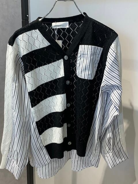 stripe & border shirt knit cardigan