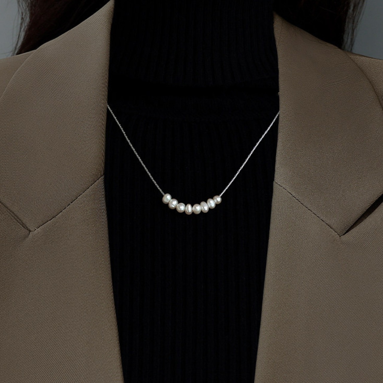 パール装飾 シルバーチェーン ネックレス 00050