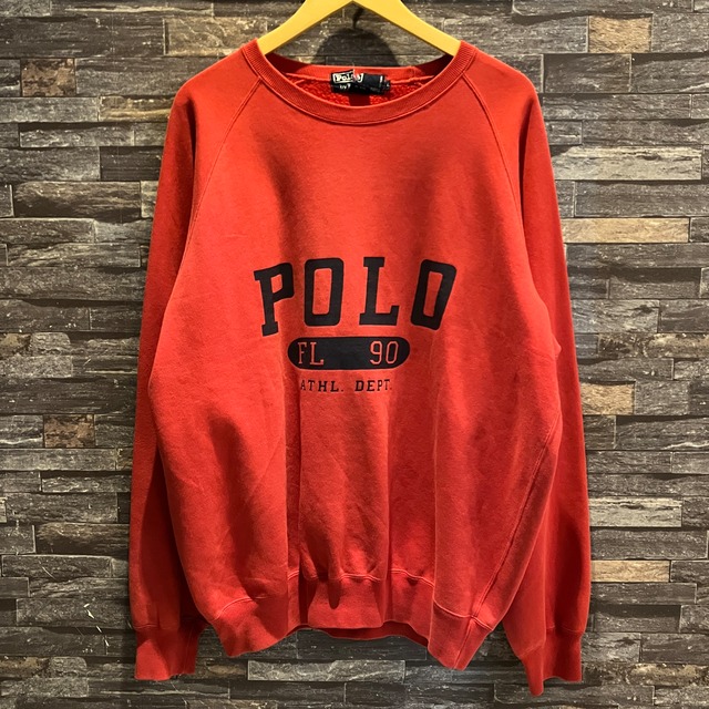 RALPH LAUREN FL–90 LOGO SWEAT SHIRT RED 1990'S OLD