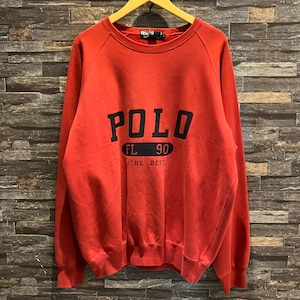 RALPH LAUREN FL–90 LOGO SWEAT SHIRT RED 1990'S OLD