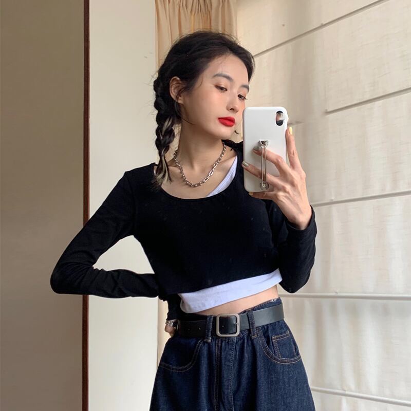 ブラウス スプリングスタイルスリムショートTシャツ レディース 春物 試着室43762950422