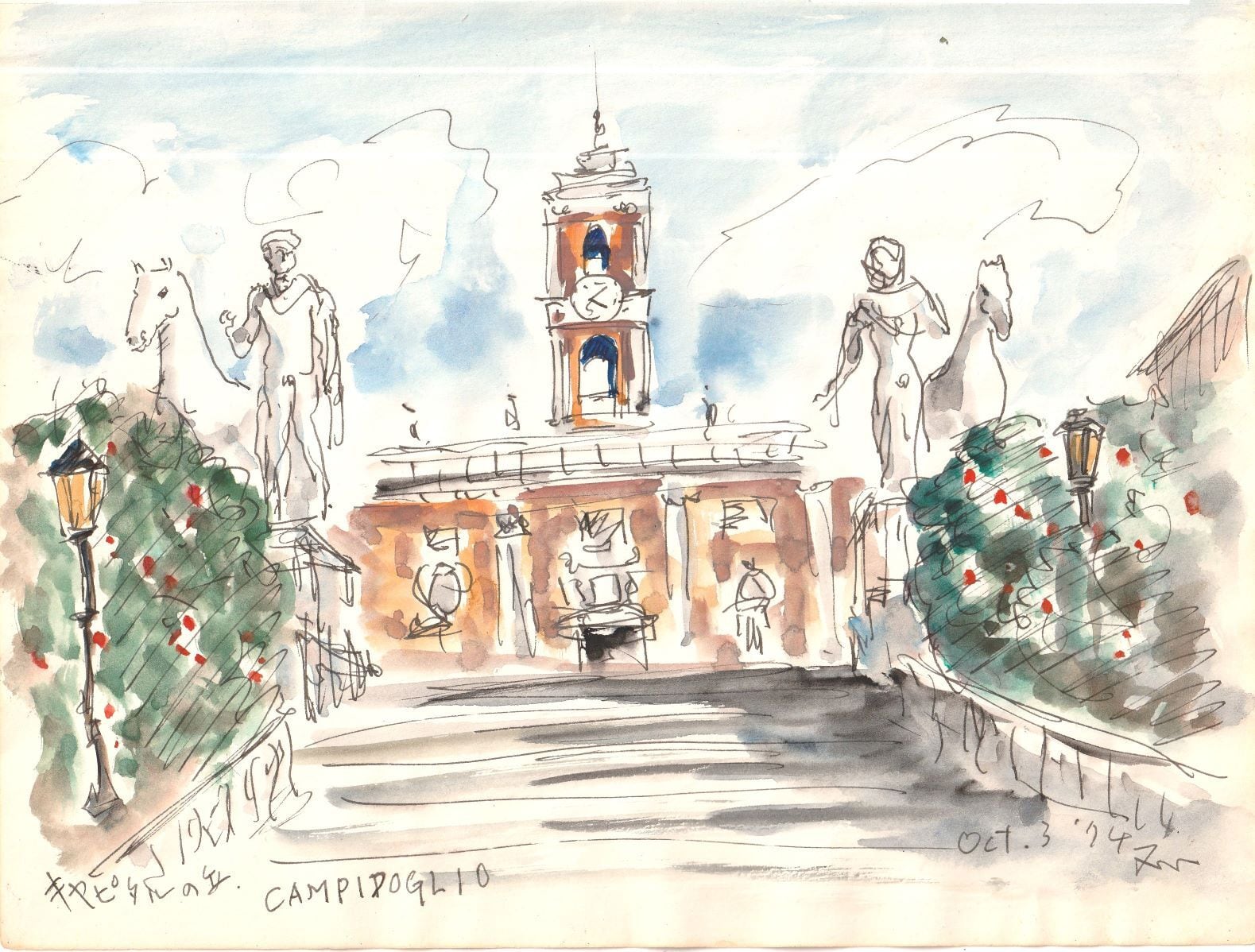 三上隆彦 － 【Campidoglio in Rome】 水彩画 原画 サインあり