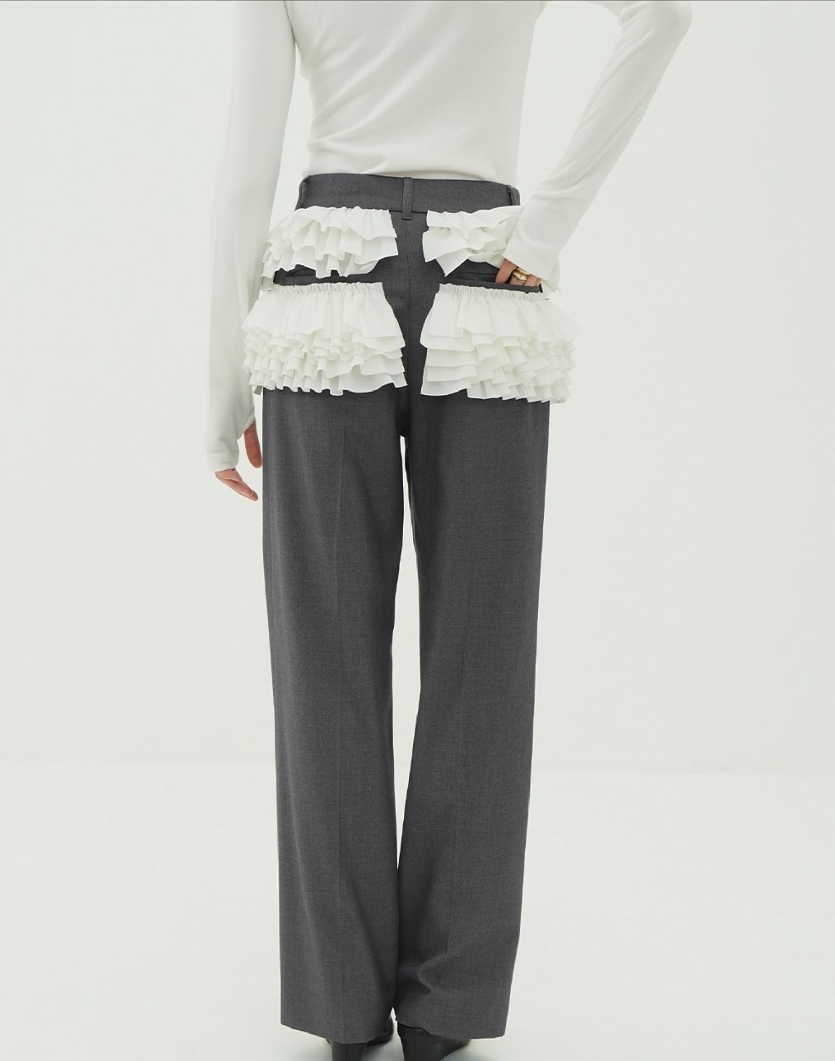 CLANE FRILLED SLACKS GRAY | FLICKA ASHIYA
