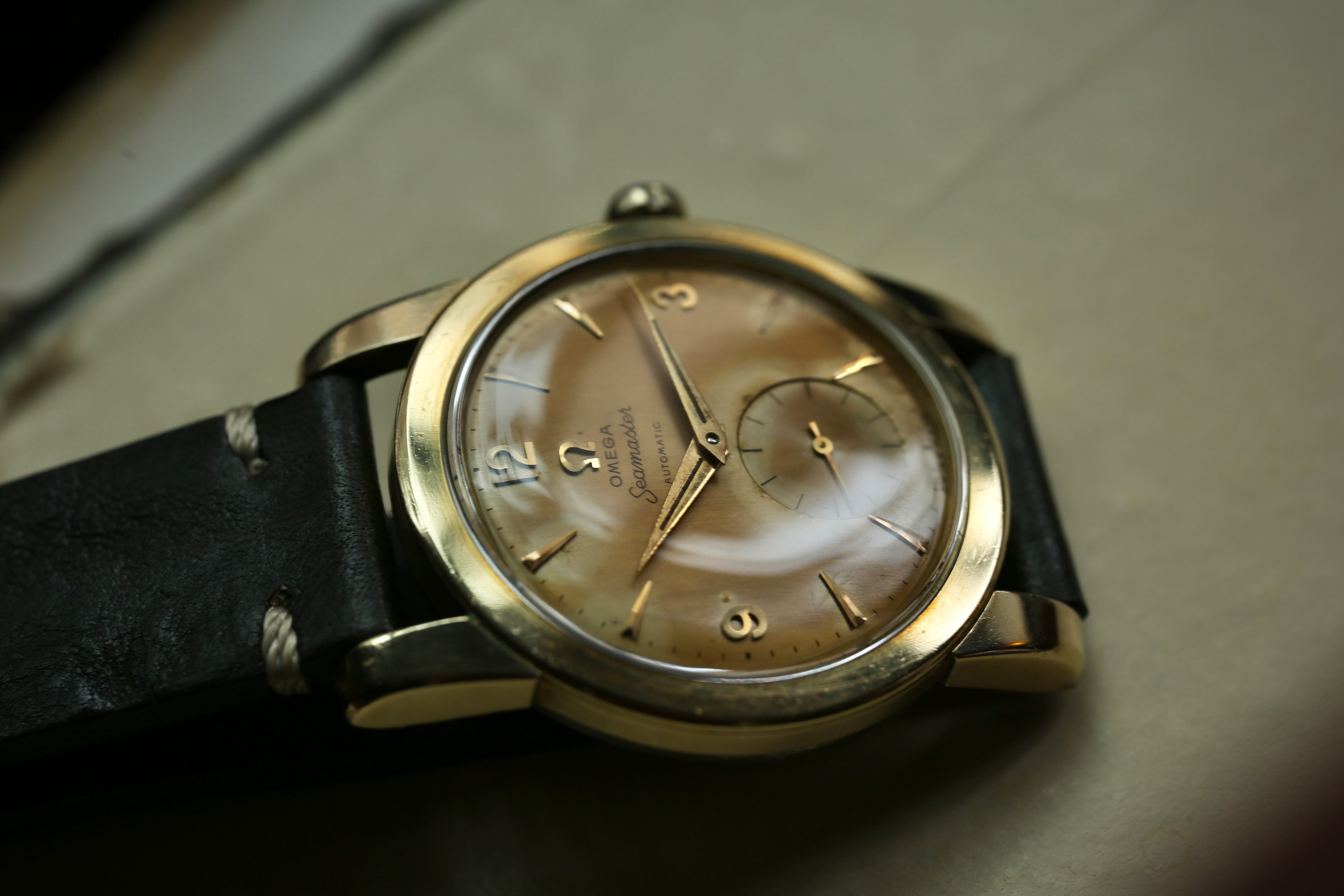 【OMEGA】 1954年製 オメガ 『シーマスター・セカンドモデル』 楔インデックス × 飛びアラビア ブラウン・エイジング スモールセコンド 自動巻き SS / Vintagewatch / Seamaster 2nd/ OH / Cal.344
