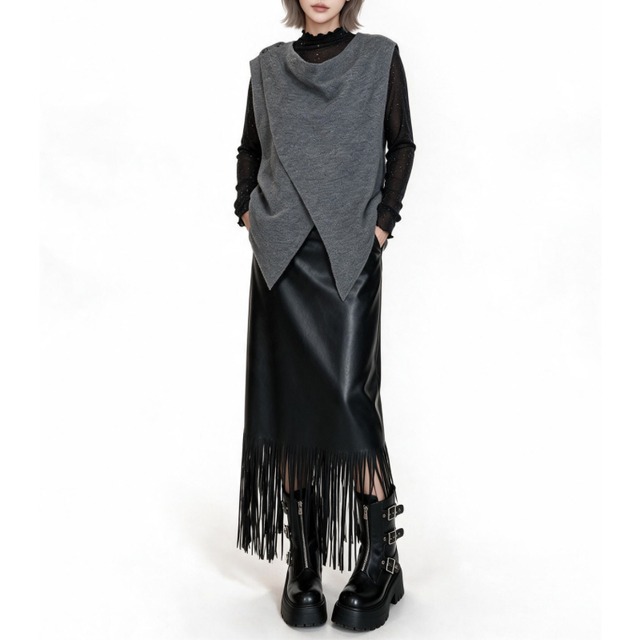 Asymmetric drape knit vest【2color】 C1635