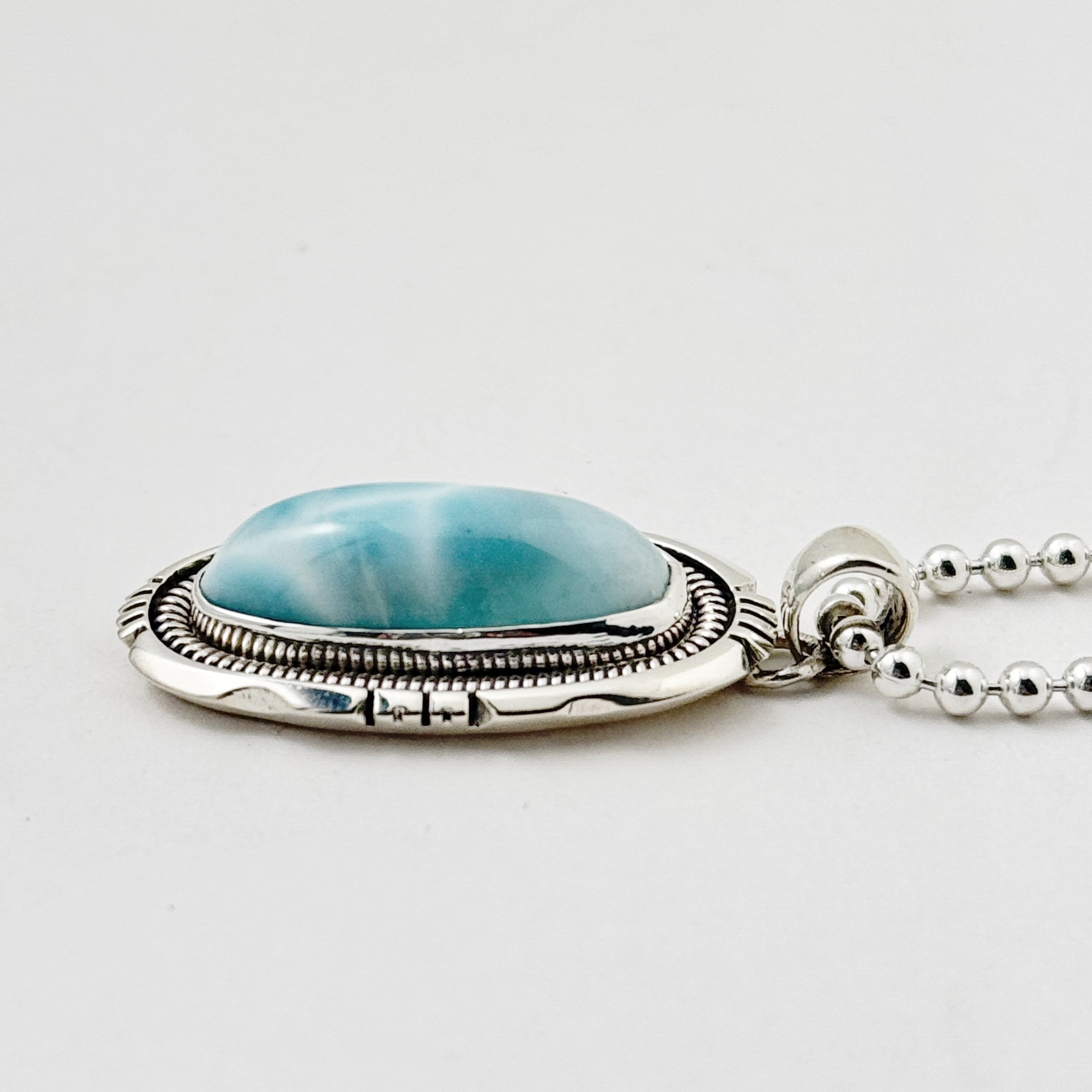 Indian Jewelry 》一点物 ラリマー ロングオーバル ペンダント