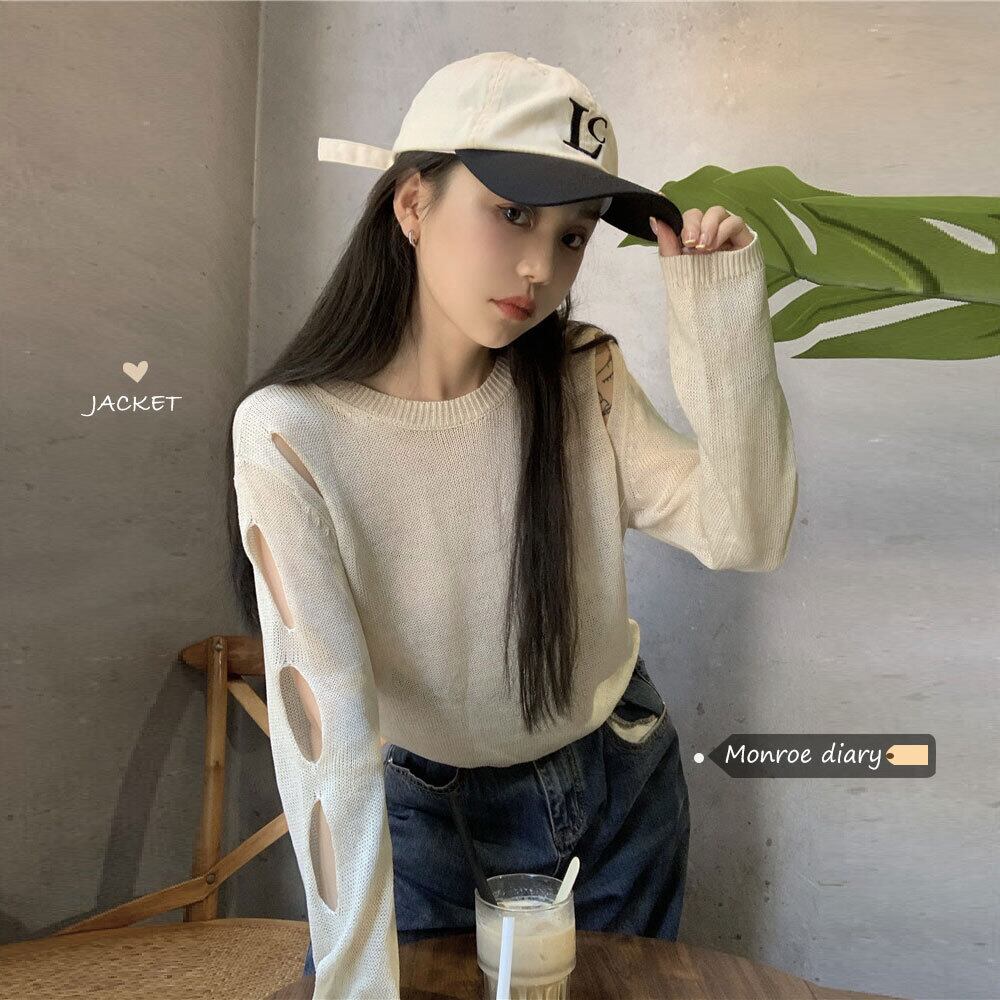 スタイル薄手ニットセーター サマーショートルーズトップス コート 夏物 モンロー77678165977