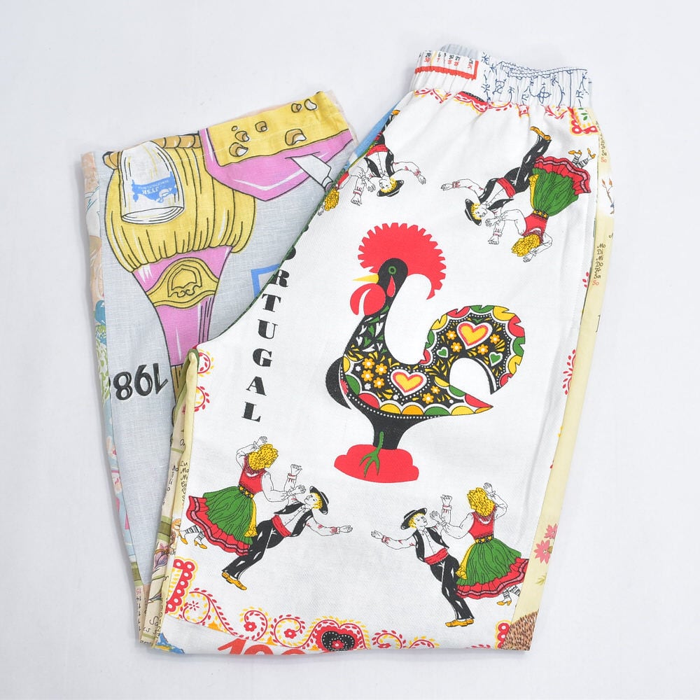 Remakeリメイク ヴィンテージ テキスタイル パッチワーク デザイン 再構築 ルーズシルエット イージーパンツ ツギハギ 古着 裏地付き レディースW65~90cm