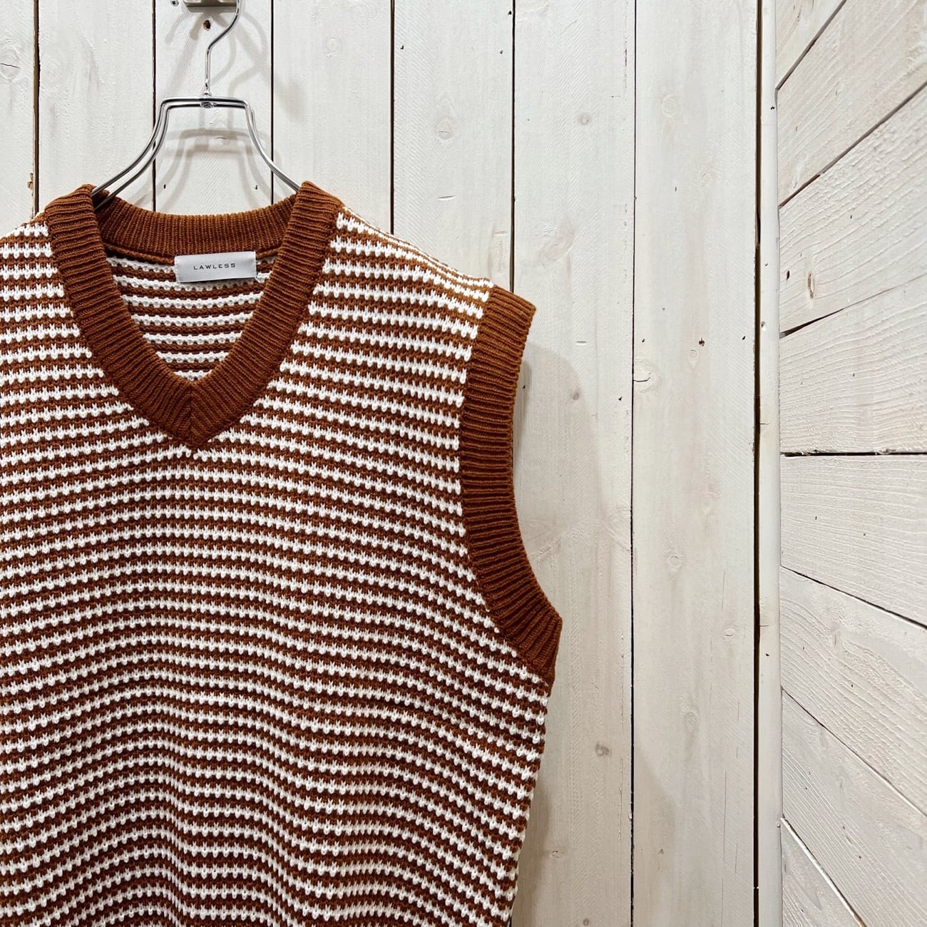 222144-15】Retro Jacquard Border Knit Vest / レトロ ジャガード