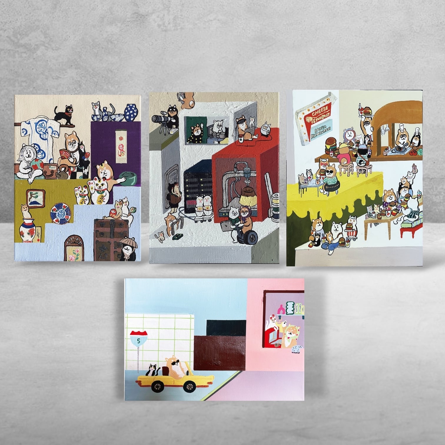 【ポストカード4枚セット】プリン博士、チーズ柴犬、GYM柴、boy &girlシバ