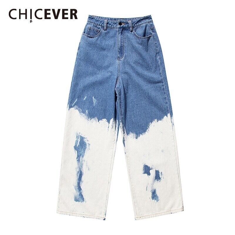 CHICEVERフルレングスジーンズレディースウエストルーズヒットカラーストリートワイドレッグデニムパンツ2021秋 オータム 秋物 ワイドパンツ 6base532617956426