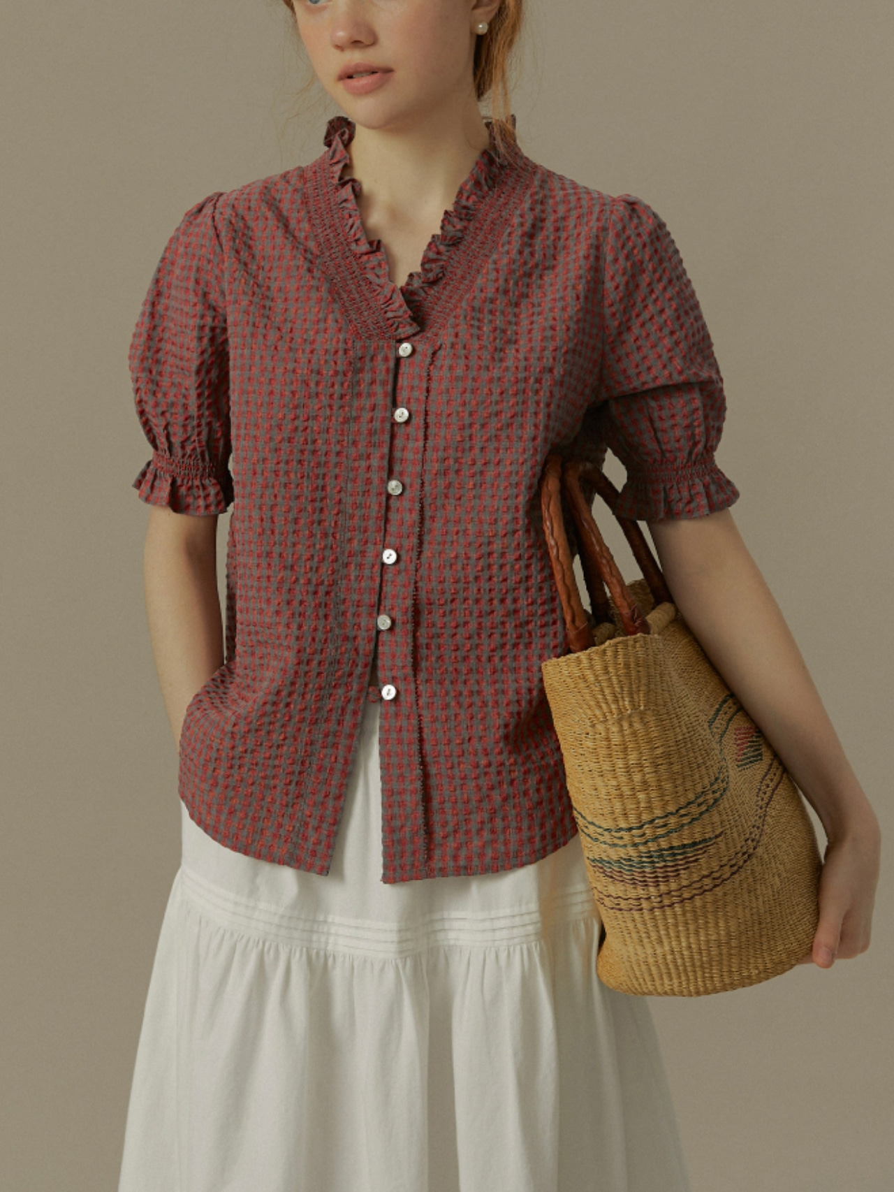 Rosalie Frill Check Blouse F0705