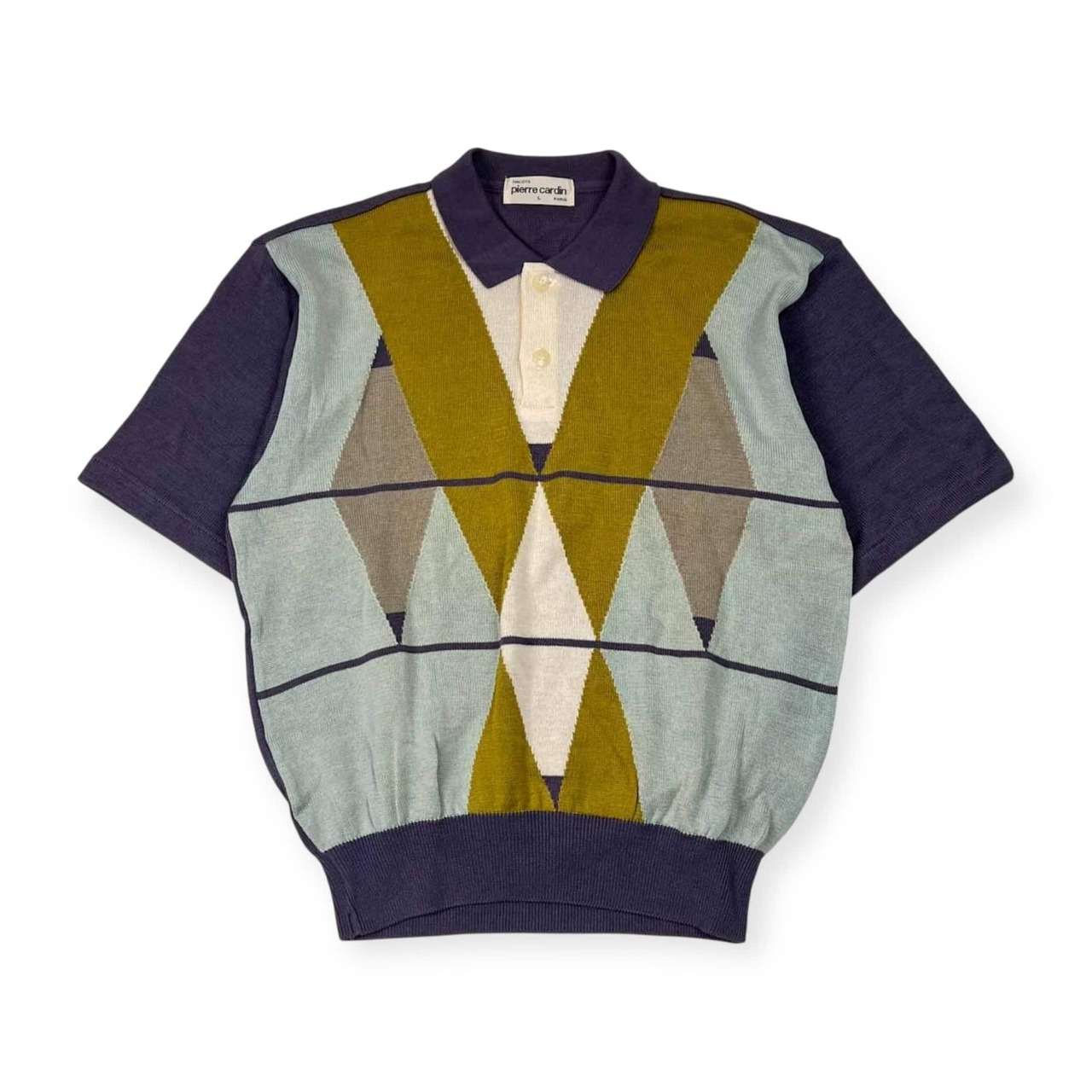 pierre cardin ピエールカルダン デザイン 半袖 コットン サマー ポロニット L/マルチ メンズ ビンテージ