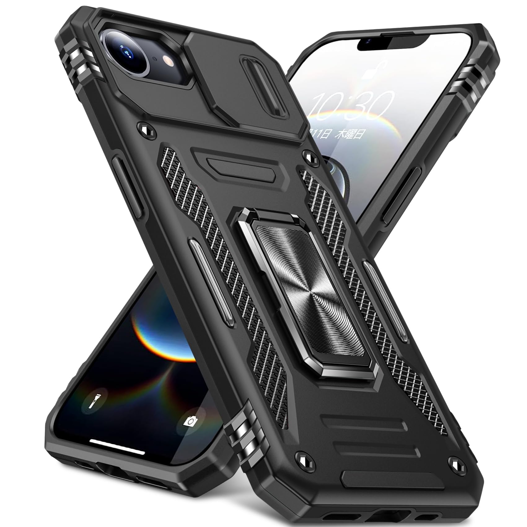 PNEWQNE 対応 iPhone SE3/SE2/8/7 用のケース リング付き 衝撃吸収 耐衝撃 スタンド機能 スライド式カメラレンズ保護