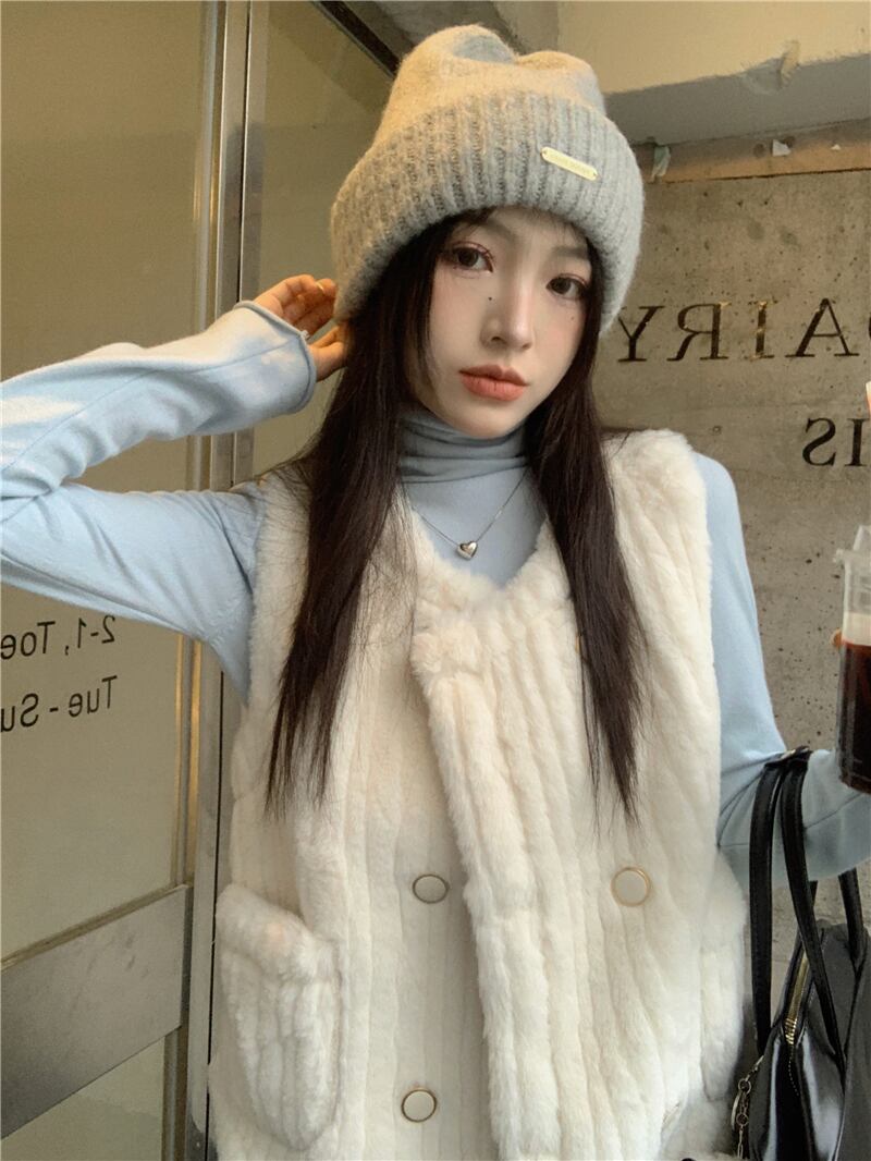 ニットベスト レディース ベスト Vネック ノースリーブ ケーブルニット