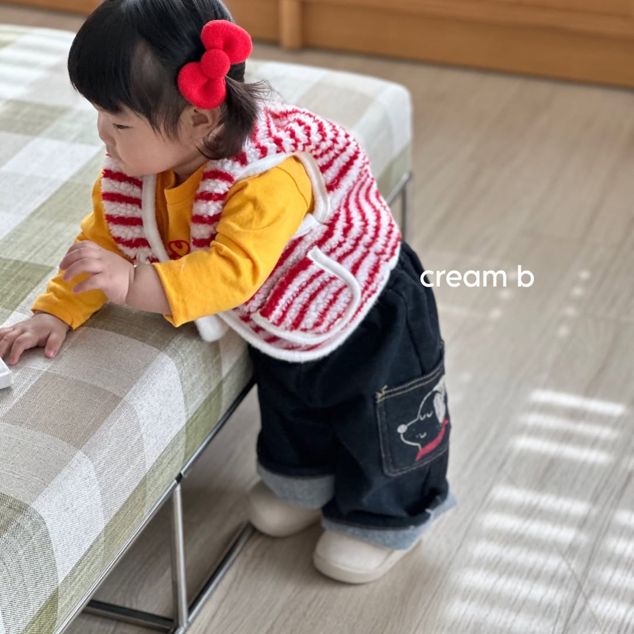 韓国子供服 / 26winter / cream bbang / ストライプボアベスト / キッズ / 冬服 *XS~XL*