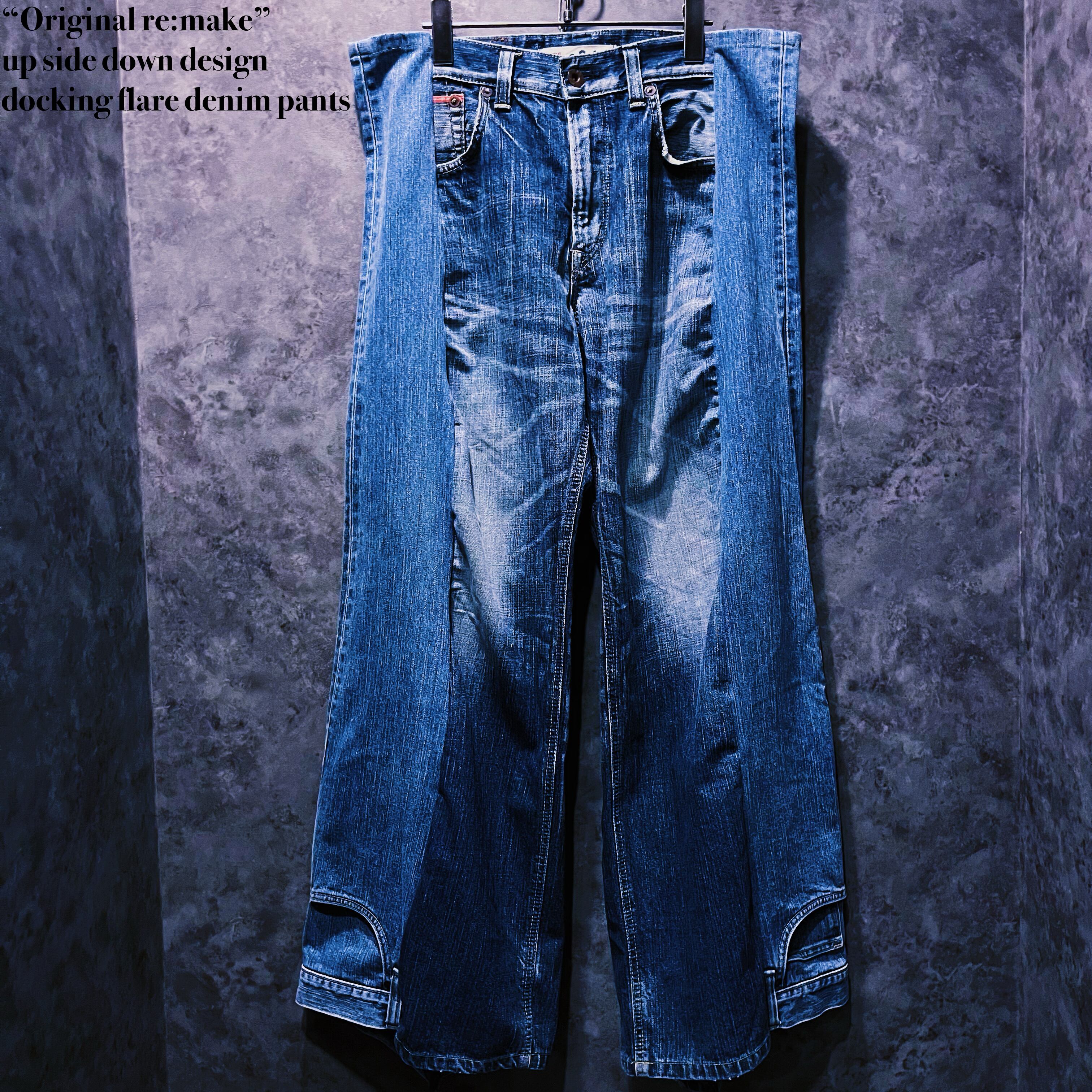 【doppio】“Original re:make” up side down design docking flare denim pants