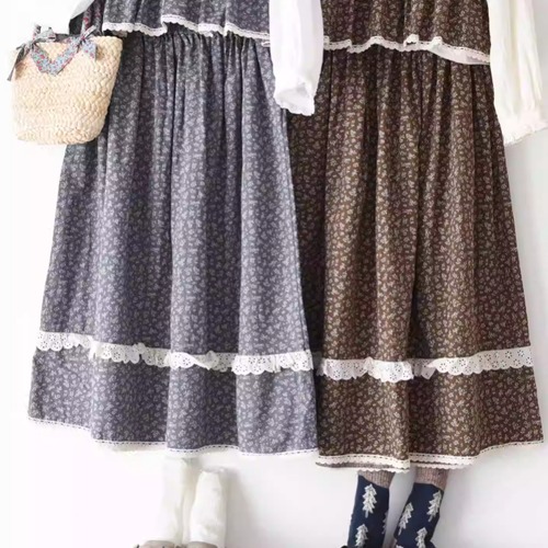 3色／レース貼り小花柄スカート ・10353