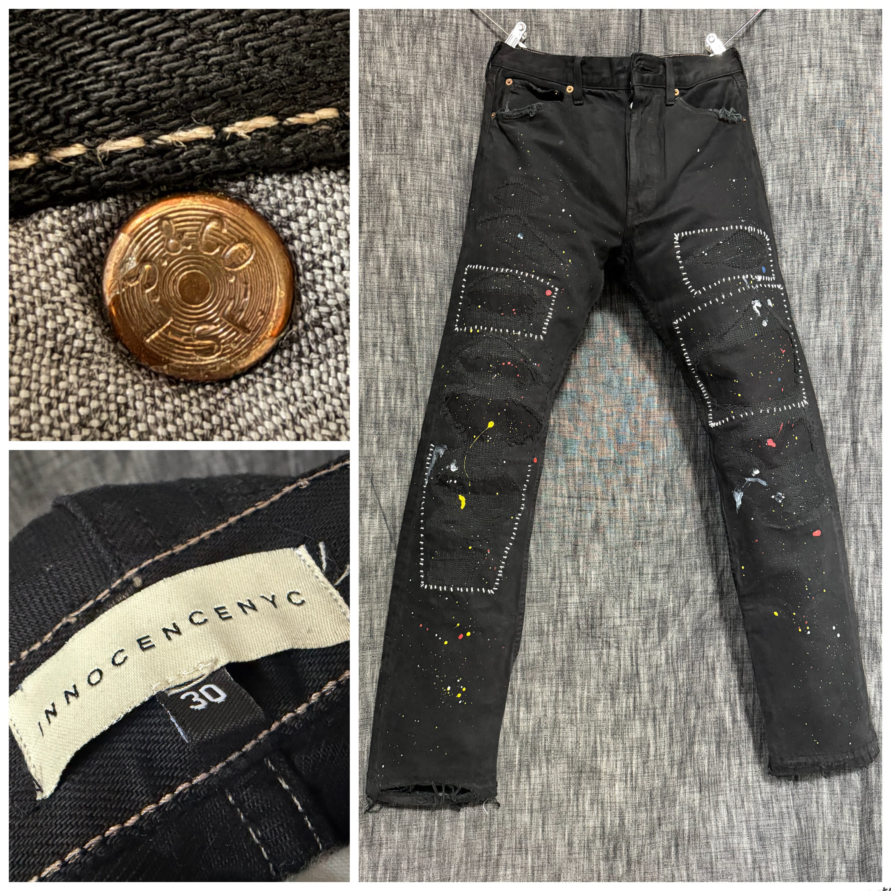 1点物 Innocence NYC ダメージ加エレザーパッチリーバイスリメイク INNOCENCE NYC デストロイダメージ加工デニム リーバイスリメイク