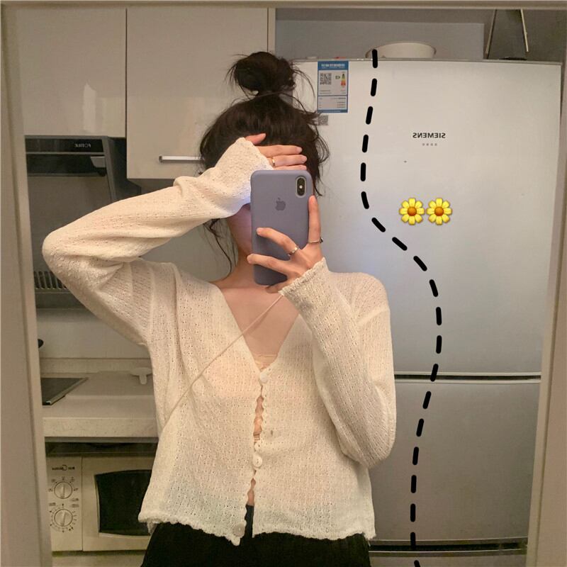 スタイルニットカーディガンジャケット 薄手スプリングサマーショートトップス ロング 春物 夏物 萌量不足55430913887