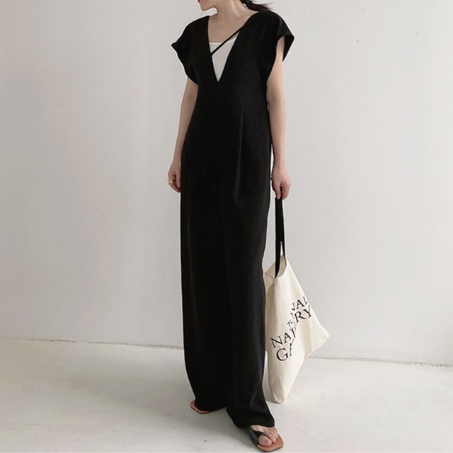 スクエアネックワイドレッグジャンプスーツ　00857