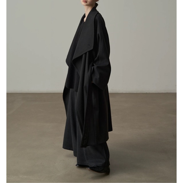 Drape collar long coat C1427