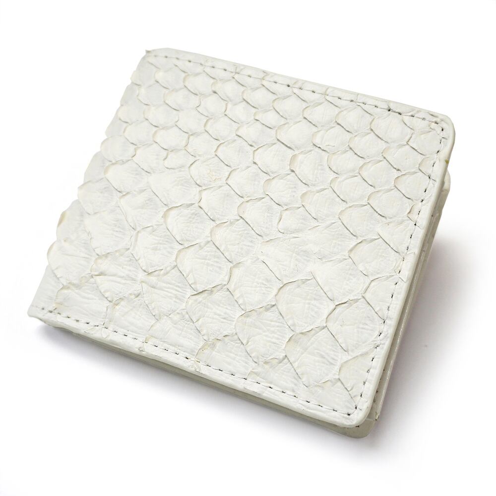 〇〇 パイソン 蛇皮 ヘビ皮 二つ折り財布 ホワイト 金運上昇の蛇